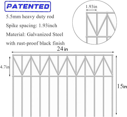 15 Pack 24" L x 15" H Animal Barrier Fence, Underground No Dig Fence Patented Product, 5.5mm Galvanized Stakes with 2 inch Spacing, Anti Digging for Dogs, Total 30Ft(L) X 15in(H) Silver