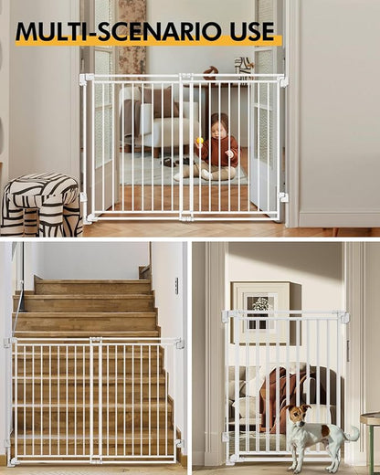 Baby Gate for Stairs Doorways & Kitchen, Extra Wide 32"-54" W x 39" H Extra Tall, No Bottom Bar Dog Gate, One-Handed Auto-Close, Hardware Mount Safety Gate for Dogs & Toddlers, White