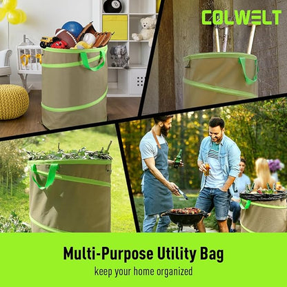 Colwelt Collapsible Garden Bag 47Gallon, Collapsible Leaf Bags with Hard Bottom, Heavy Duty Yard Waste Bag Leaf Bin, Leaf Pop up Trash Can (come with Leaf Scoop, Garden Gloves)