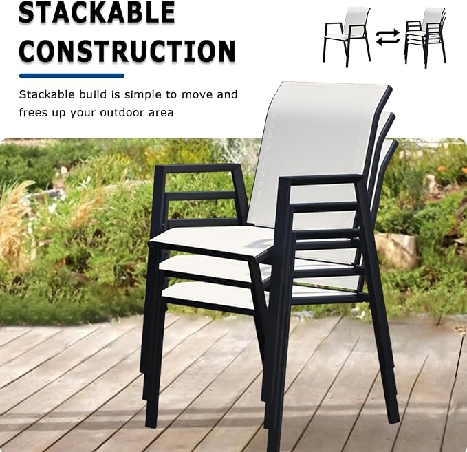 Outdoor Patio Chairs Set of 2, Oyster Beige Stackable Outdoor Chairs, - Image 3