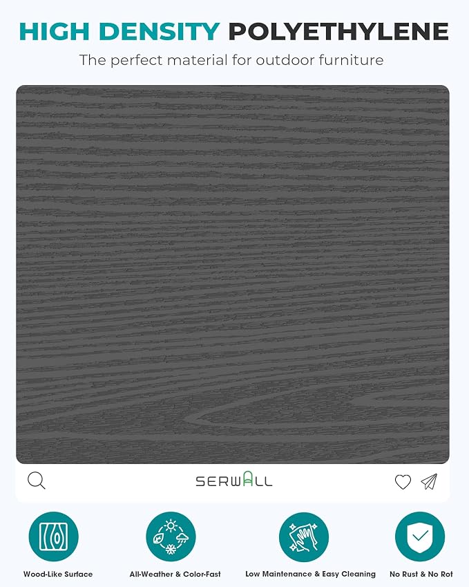 SERWALL Armless Outdoor Bench, All Weather HDPE Porch Bench, 1 Pack, Suitable - Image 9