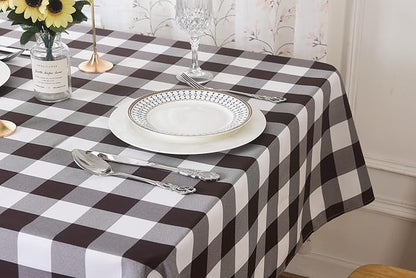Cupuamon 2 Pack Waterproof Polyester Fabic Rectangle Checkered Tablecloth，60x120 Outdoor Table Cloth，Oil Stain Prevention Table Cloth for Pinics and Parties（Black and White）