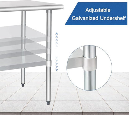 HARDURA Stainless Steel Table 24X24 Inches with Undershelf and Galvanized Legs NSF Heavy Duty Commercial Prep Work Table for Restaurant Kitchen Home and Hotel