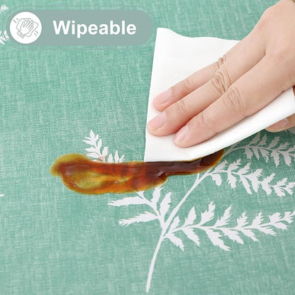 misaya Rectangle Waterproof Vinyl Table Cloth, Wipeable Tablecloth with Flannel Backing, Plastic Table Cover for Dinner, Picnic, Indoor and Outdoor (Light Green Leaves, 54" x 78")