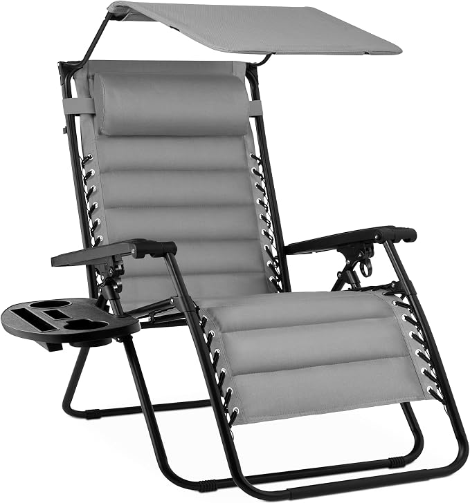 Best Choice Products Oversized Padded Zero Gravity Chair w/Canopy Headrest Cup by BestChoiceProducts