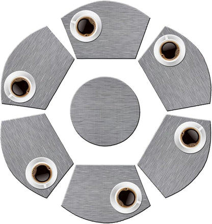 PIGCHCY Wedge Shaped Placemats Set of 6 with Centerpiece Round Mats Washable Kitchen Placemats Heat-Resistant Table Mats (Silver Grey)