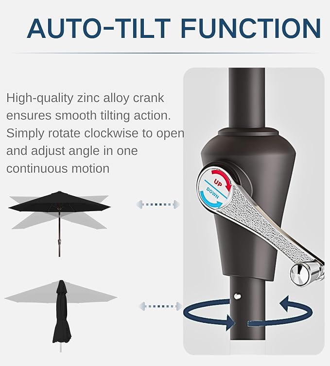 9FT Auto-Tilt Patio Umbrella|Outdoor Market Table Umbrella - Image 2