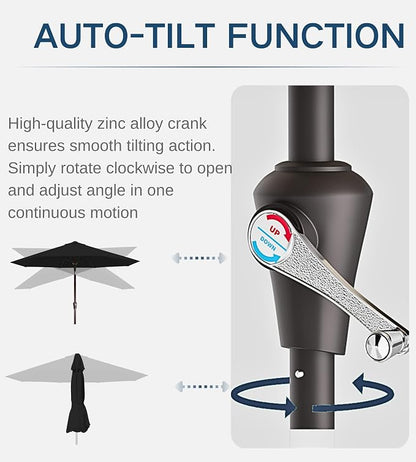 9FT Auto-Tilt Patio Umbrella|Outdoor Market Table Umbrella - Image 2