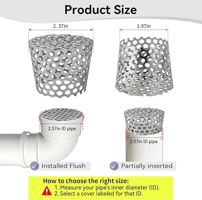 PVC Vent Termination Cap, 2.37" Furnace & Roof Vent Cover Stainless Steel, Conical PVC Fittings, for 2.07" to 2.37" Inner Diameter Vent Pipe, Air Intake, Air Exhaust and Water Drains Pipe