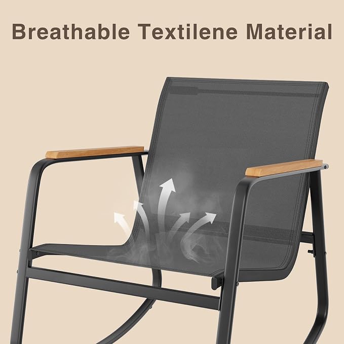 3 Pieces Patio Furniture Set Textilene Outdoor Rocking Set, A Tempered Glass - Image 3