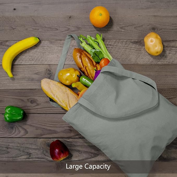 TOPDesign 12-Pack Economical 16"x15" Light Grey Cotton Tote Bags, Lightweight Medium Reusable Grocery Shopping Cloth Bags, Suitable for DIY, Advertising, Promotion, Gift, Activity