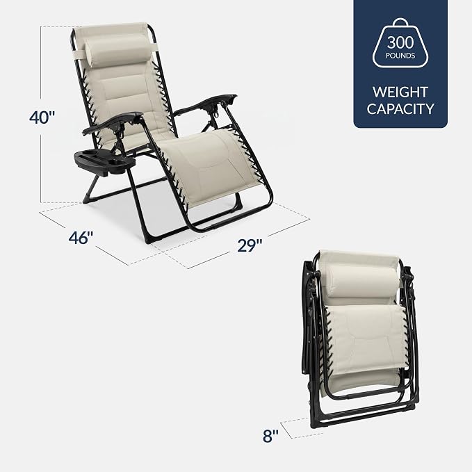Best Choice Products Oversized Padded Zero Gravity Chair, Folding Outdoor Patio - Image 2