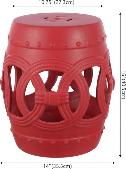 JONATHAN Y Lucky Coins 16" Ceramic Garden Stool Side Table, Matte Red | - Image 3
