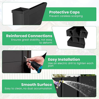 Giantex Outdoor Privacy Screen 4 Panels, 48''W x 48''H Decorative Air Conditioner Fence Trash Can Enclosure with Stakes, Easy Assembly, PVC Vinyl Picket Fences for Garden Patio Lawn, Black