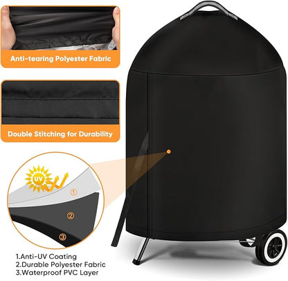 iCOVER Grill Cover for Weber 22 Inch Charcoal Kettle- Heavy Duty Waterproof BBQ Cover for Weber Char-Broil 22 Inch Charcoal Kettle Grills
