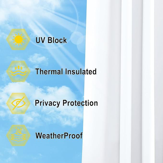 NICETOWN Outdoor Curtains Waterproof Fixed Bottom W52xL95 Prue White | Thermal - Image 6