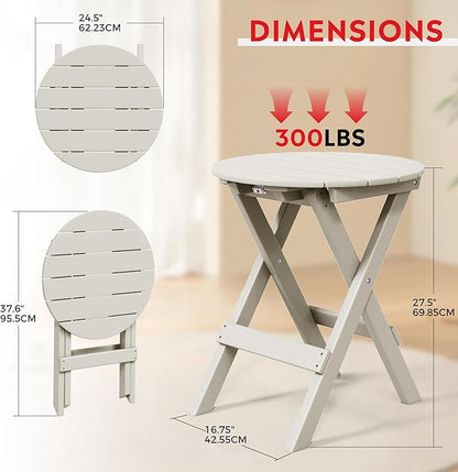 Costaelm Paradise HDPE Outdoor 24.5 Inch Round Portable Folding Patio Dining Table, Sand