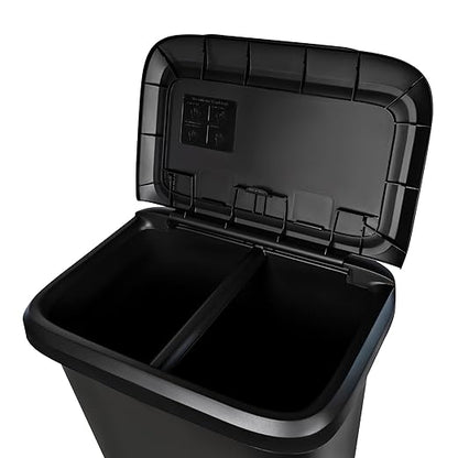 20.4 Gallon Plastic Recycling Bin, Two Compartment Garbage Container with Lift Top Lid, Black, 20.9x14.7x26 Inch