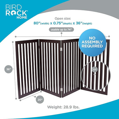 INTERNET'S BEST Dog Gate Indoor Freestanding Pet Barrier, Folding Wood Dog Fence, Extra Wide Doorway Puppy Gate, Indoor Animal Privacy Panel, Wooden Cat Fence - 4 Panel - 36", Espresso