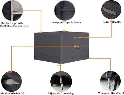 Fire Pit Cover 600D Heavy Duty Waterproof Fabric With PVC Coating Square 28" Wx 28" D x 25" H Dark Grey Fits for 26-28 Inch Fire Pit Table Fade Resistant Outdoor Firepit Cover