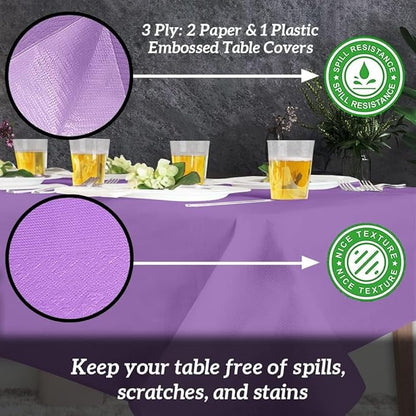 PARTY BARGAINS 5 Disposable Table Covers - 54" X 108" Purple Table Cover, 3 Ply Paper & Plastic Tablecloth