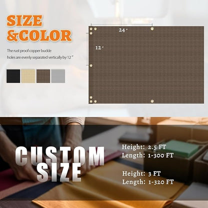 2.5' x 187' Balcony Privacy Screen Fence Cover with Zip Ties Grommets for Apartment Patio Porch Deck Backyard Outdoor (Brown)