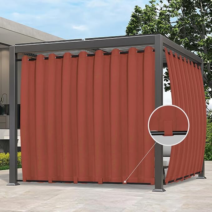 Easy-Going Outdoor Curtains for Patio 1 Panel, 150x84 inch, Terra Red | by Easy-Going