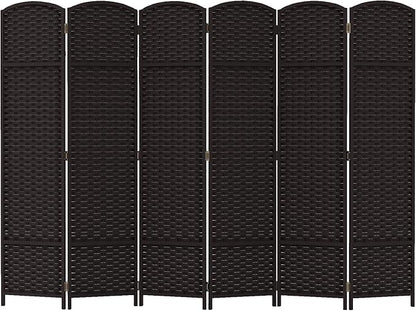 Room Divider 6 Panel Screen 5.6 Ft Tall Partition Room Dividers Brown Privacy Screens Folding Room Separation Free Standing Waterproof Wood Frame Wall Divider