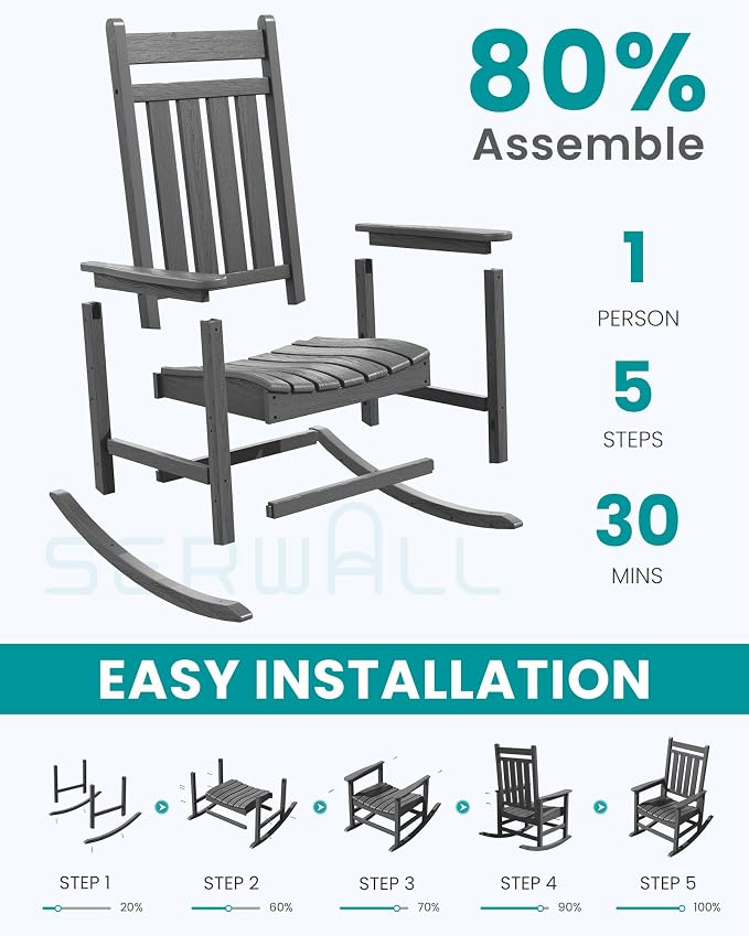 SERWALL Outdoor Rocking Chair Set of 2, Oversized Rocker - Image 6