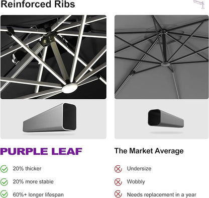 PURPLE LEAF Cantilever Umbrella 12ft Solar LED Light Double Top, Stays bright - Image 2