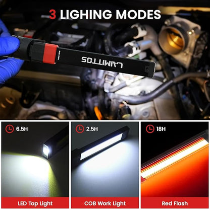 Rechargeable Work Light 2500mAh Magnetic LED Work Light Flashlight Mechanic Light Tool for Men Him, Foldable Lamp with Hook for Car Repair Emergency BBQ Grill (4 Pack)