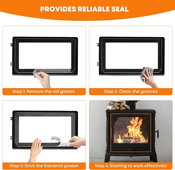 Stanbroil Stove Gasket Tape, 5/8" Width, 1/8" Thick, 72" Length - Self Adhesive Flat Gasket for Stoves and Fireplaces, High Temperature Fiberglass Tape