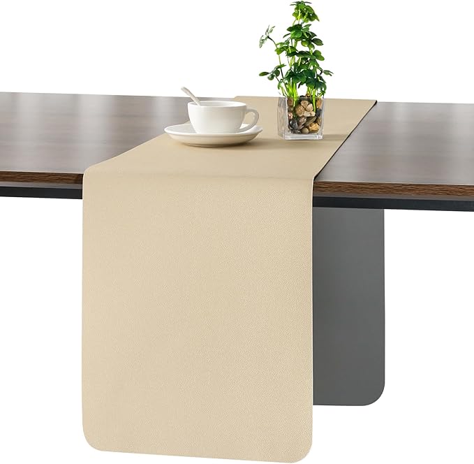 Myir JUN Table Runner Double Sided Vinyl Runner Table 94 Inch Long Runner for Table Washable Waterproof Non-Slip for Home Decorations Gray Wheat,12 x 94 inch