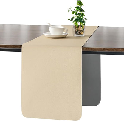 Myir JUN Table Runner Double Sided Vinyl Runner Table 94 Inch Long Runner for Table Washable Waterproof Non-Slip for Home Decorations Gray Wheat,12 x 94 inch