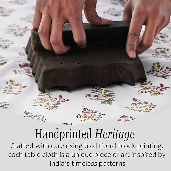CPC Tablecloth 100% Cotton 60x60 Inch Indian Block Print Square Table Cover, Table Cloth for Weddings, Spring/Summer, Barbeque - Forest Green