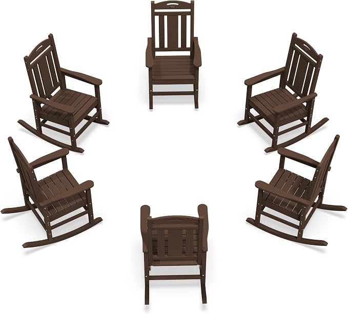 Oversized Outdoor Rocking Chairs Set of 6, 380lbs Heavy-Duty Large Patio Rocker by CIOKEA