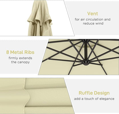 Outsunny 10' Cantilever Hanging Tilt Offset Patio Umbrella | UV & Water - Image 5