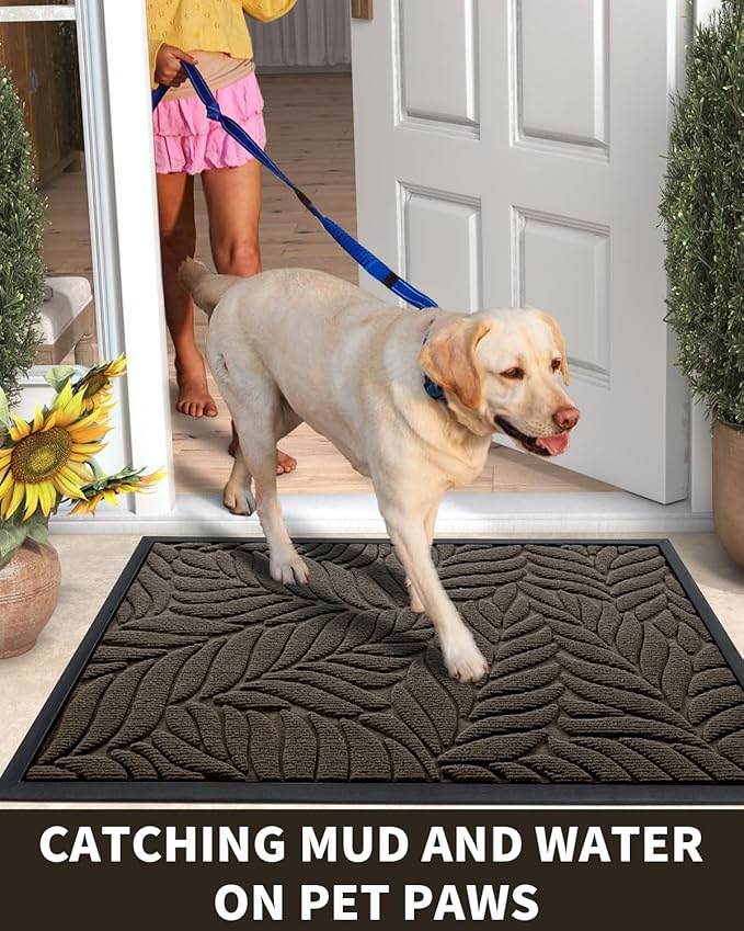 Yimobra Front Door Mat Outdoor Indoor, 29.5x17 All-Season Waterproof Door Mat Outside Entrance, All-Weather Non-Slip Outside Doormat for Garage Patio Entryway, Brown