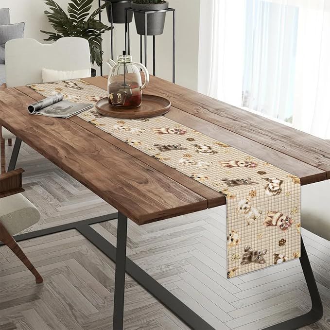 Cute Puppy Table Runner Kitchen Dining Table Runner 13*120in Table Center Decor for Indoor Outdoor Home Holiday Party