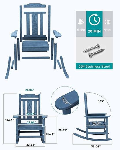 SERWALL Outdoor Rocking Chairs Set of 2, HDPE Porch Rocker Outdoor - Image 6