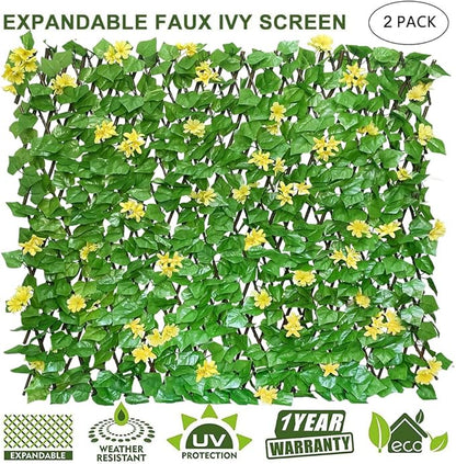 Expandable Fence Privacy Screen for Balcony Patio Outdoor,Decorative Faux Ivy Fencing Panel,Artificial Hedges (Single Sided Leaves)
