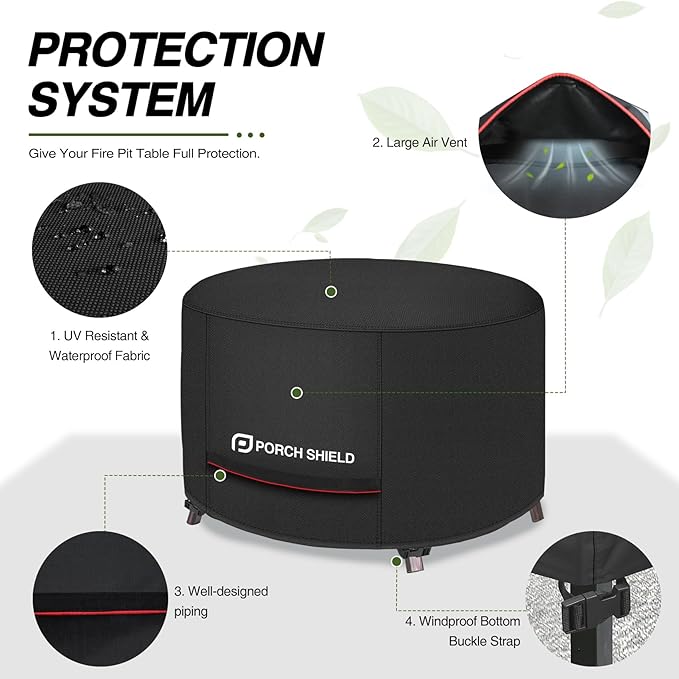 Porch Shield Round Patio Fire Pit Cover Fade Resistant Waterproof Outdoor Firepit Cover 32 inch for Fire Bowl