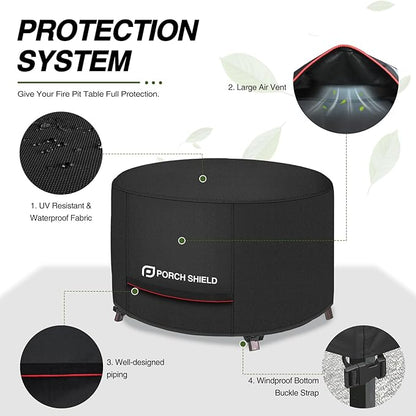 Porch Shield Round Patio Fire Pit Cover Fade Resistant Waterproof Outdoor Firepit Cover 32 inch for Fire Bowl