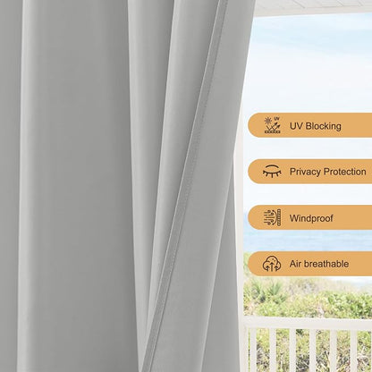 Outdoor Curtains for Patio Waterproof Rod Pocket 6 Pcs 54x95 Silver Grey | - Image 4