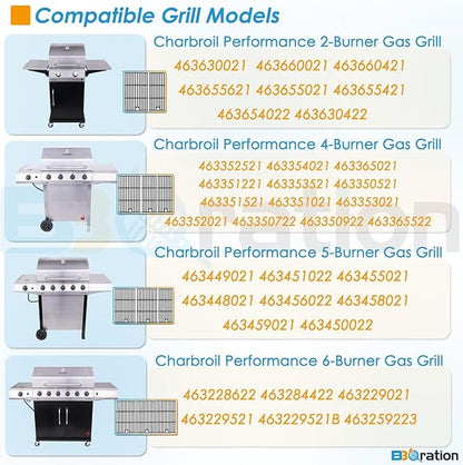 Grill Parts for Charbroil Performance 5 Burner 463448021 463449021 463450022 463451022 463455021, 17 inch Cooking Grate, Burner and Heat Plate for Charbroil Grill Replacement Parts