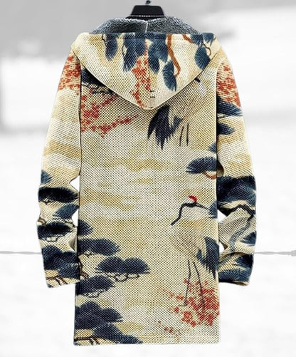 Men's Hooded Sweater Coat Knit Fleece Lined Long Cardigan Jacket with Zip Front Pocket Vintage Casual Zip Up