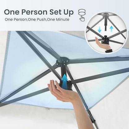 PHI VILLA 10x10ft 1-Person Setup Pop Up Canopy Tent Instant Portable Shelter w/ 1-Button Push, Case, 4 Weight Bags - Green