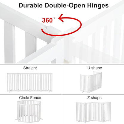 36" Height Extra Tall Freestanding Pet Gate, Solid Wood Folding Safety Fence Wooden Dog Gate with 2 PCs Support Feet Ideal for Stairs, Doorways, Halls, Kitchens, Heavy Duty Gates, 4 Panels, White