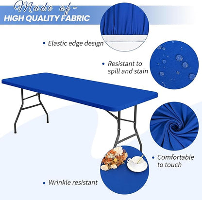 6 Pack Stretch Fabric Table Top Cap Cover, fits 6Ft Tables, Spandex Table Covers Washable Elastic Universal Rectangle Tablecloth Protector for Outdoor Party Picnic Wedding, Royal Blue, 30" W x 72" L