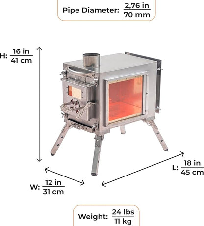 Rbm Outdoors Camping Stoves for Tents, Shelters, Yurts. Portable Wood Burning Folding Stove for Camp, Cooking Outdoor. Compact Folding Pipes Chimney (Caminus S)